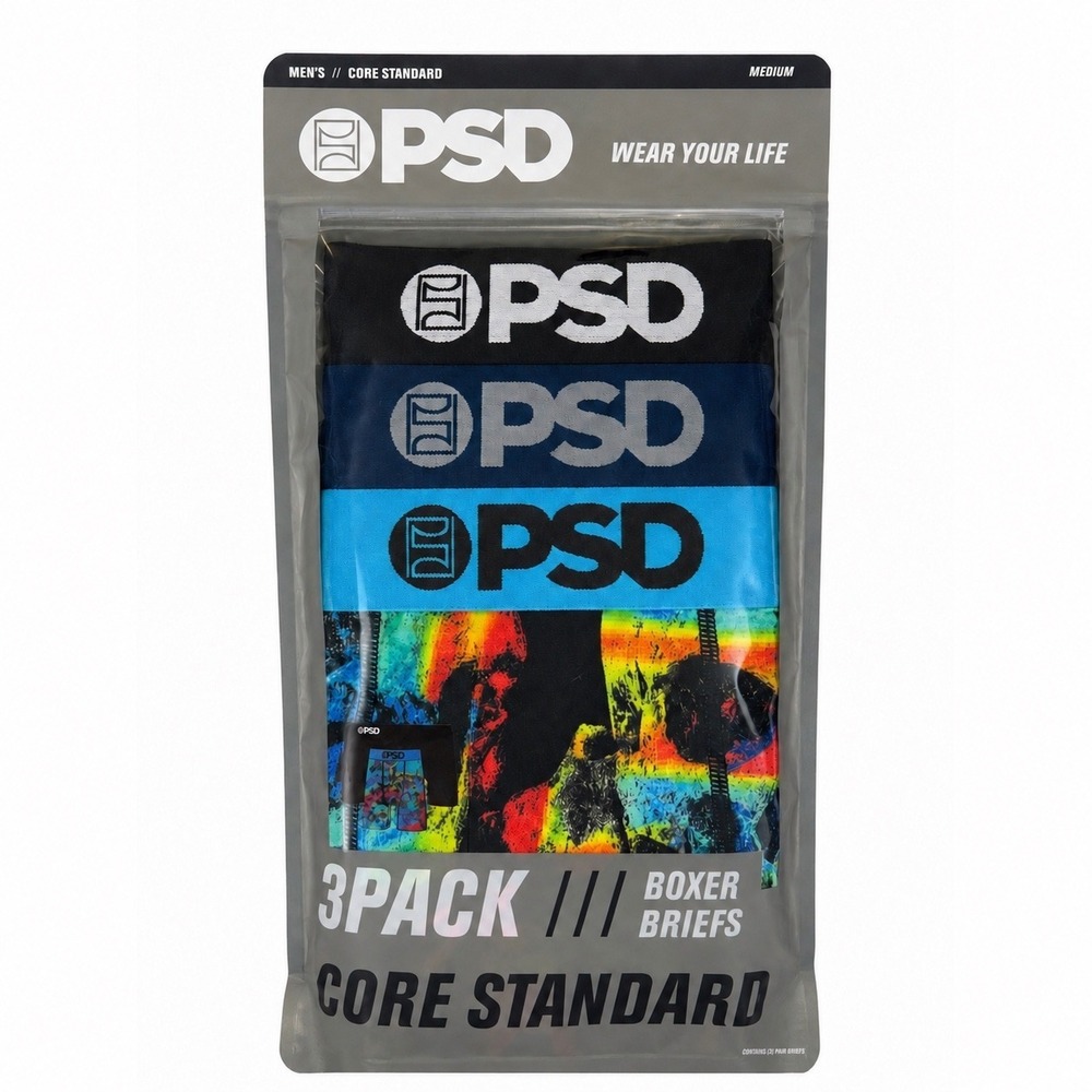PSD Mens 3 Pack Core Standard Boxer Briefs Medium Multicolor 7 Inch Inseam